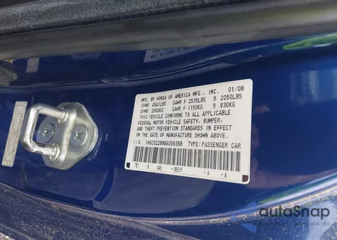 2008 Honda Accord 3.5 Ex-L z USA, uszkodzony, nr VIN 1HGCS22898A006358